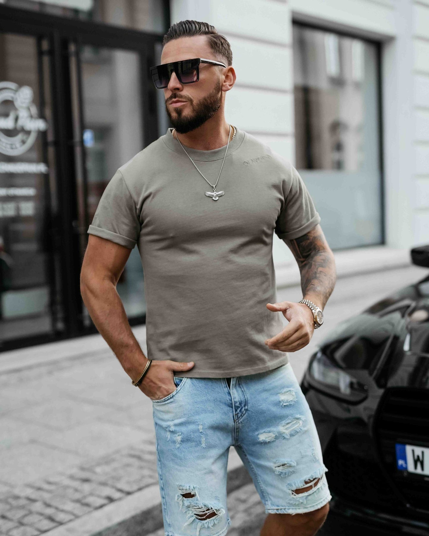 Olavoga Pánske Tričko Shadow Luxe - Khaki