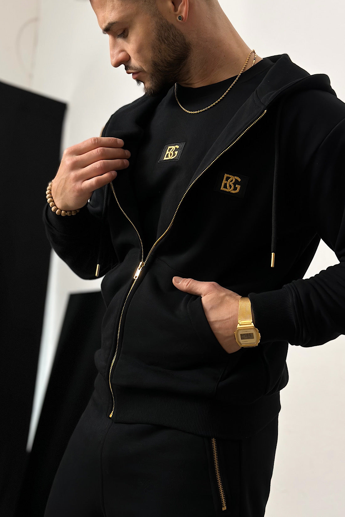 BG COUTURE PÁNSKA TEPLÁKOVÁ SÚPRAVA SO ZIPSOM – ČIERNA