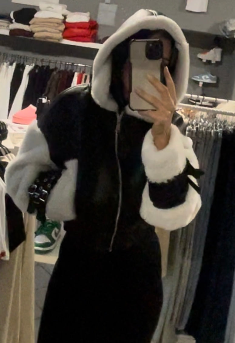 Dámska koženková bunda s kožušinou - čierna