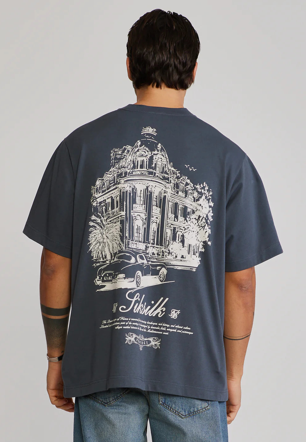 SIKSILK Sivé Grafické Town Tričko