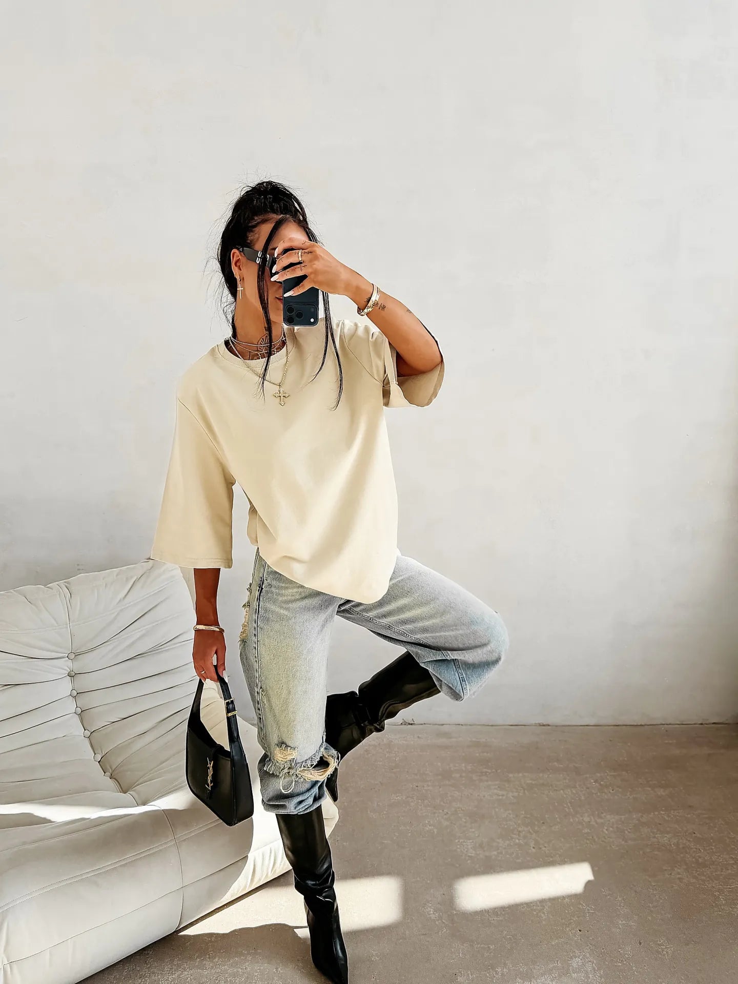 OLAVOGA dámske oversize tričko FIOAGE - béžová