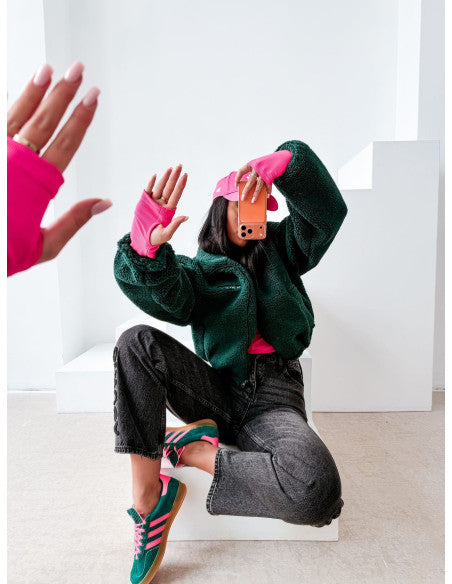 Olavoga LORIA teplá dámska mikina - zelená x ružová