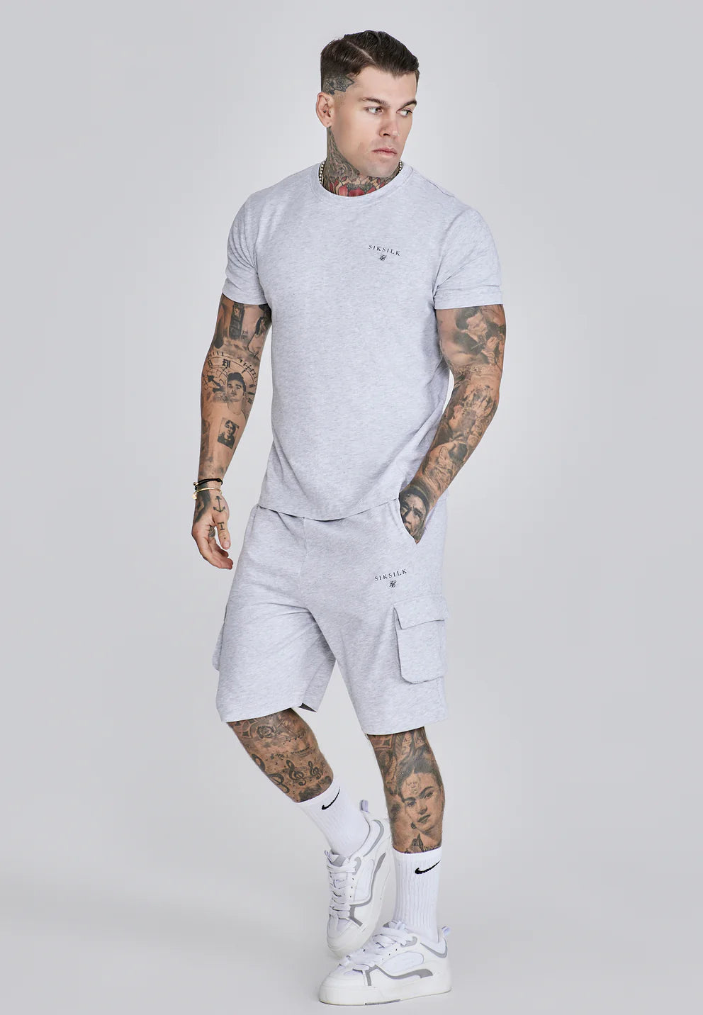 SIKSILK Krátka Sivá Melírovaná Súprava