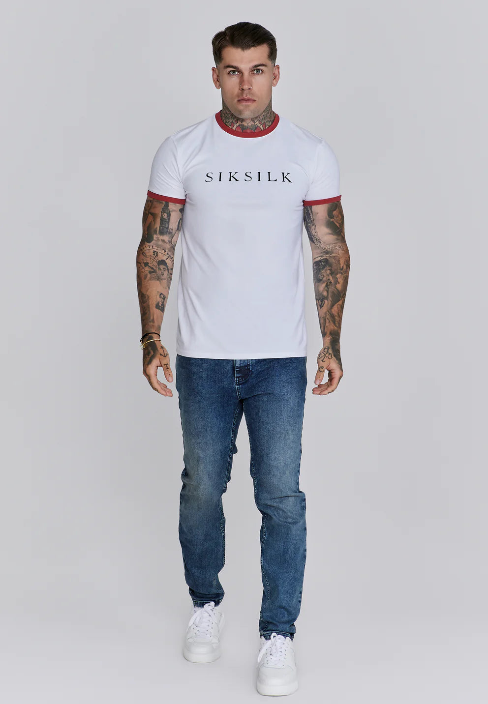 SikSilk: Bielo-červené tričko Ringer