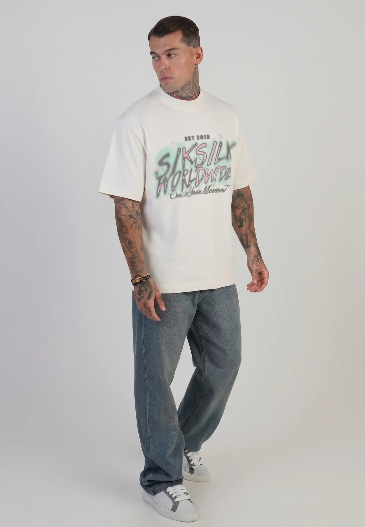 SIKSILK Ecru Grafické Tričko