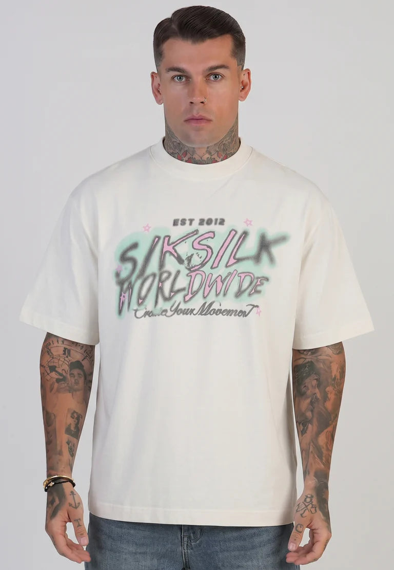 SIKSILK Ecru Grafické Tričko