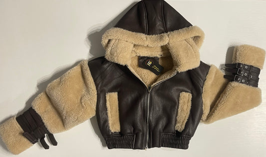Dámska koženková bunda s kožušinou - hnedá