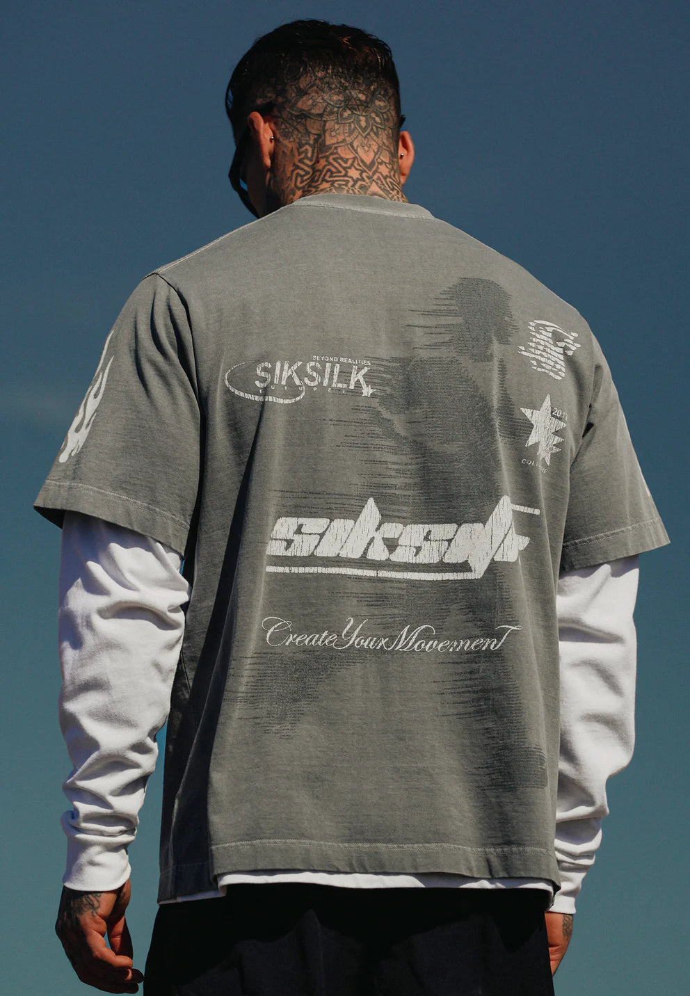SIKSILK Sivé Grafické Tričko