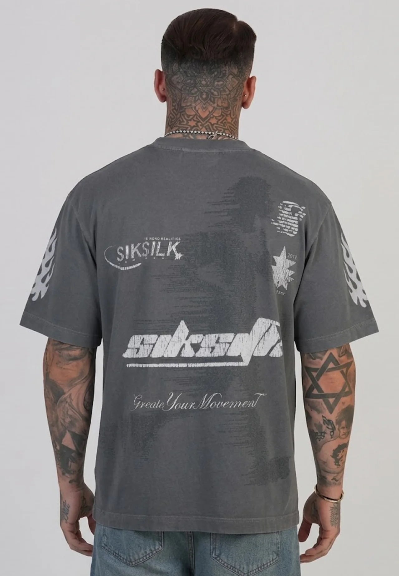 SIKSILK Sivé Grafické Tričko