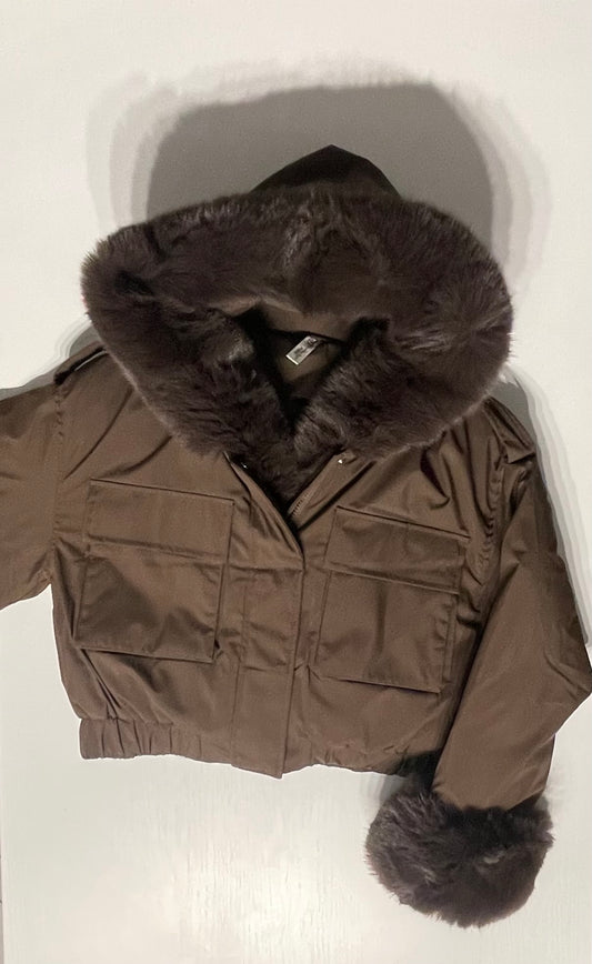 Dámska zimná bombera s kožušinkou - hnedá