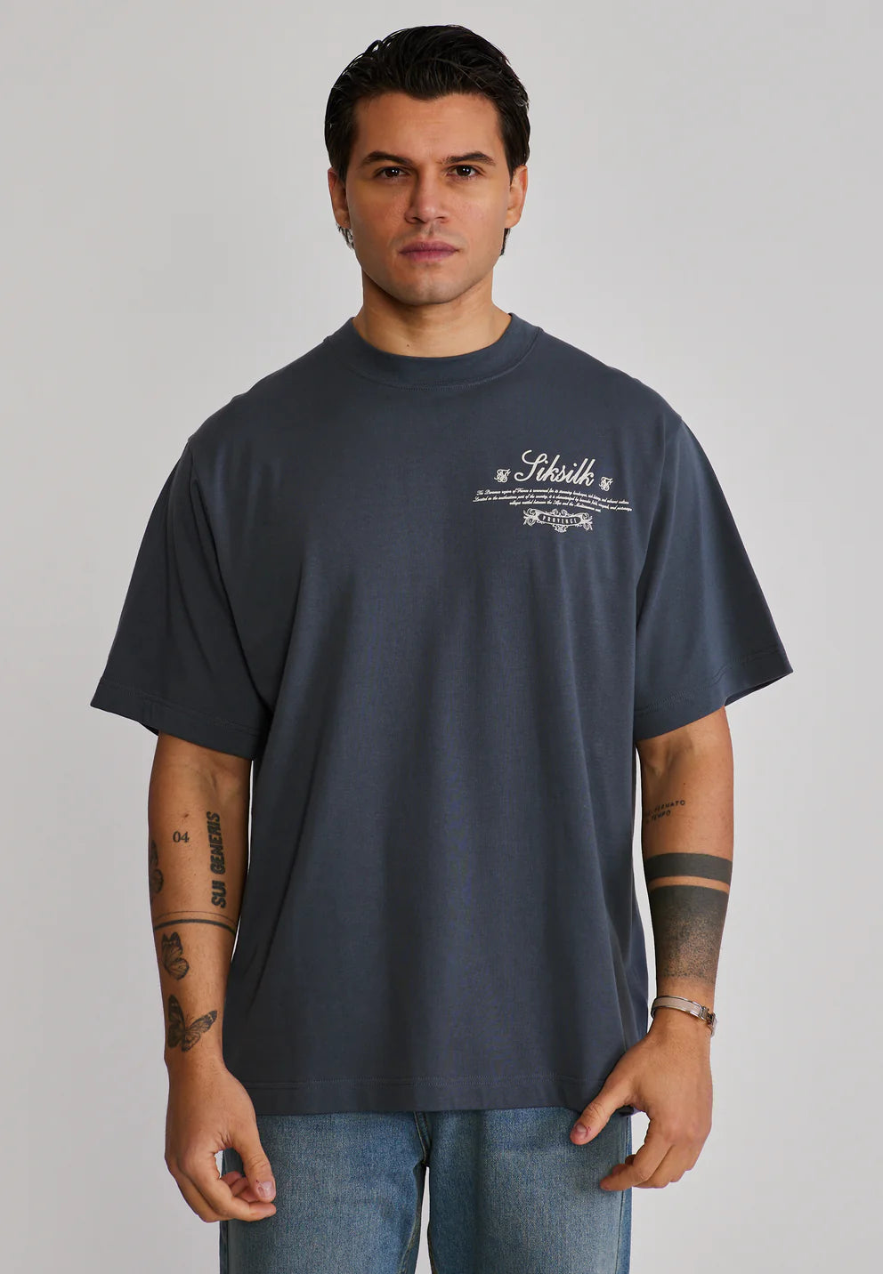 SIKSILK Sivé Grafické Town Tričko
