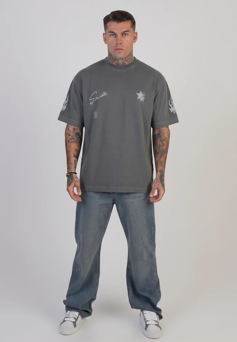 SIKSILK Sivé Grafické Tričko