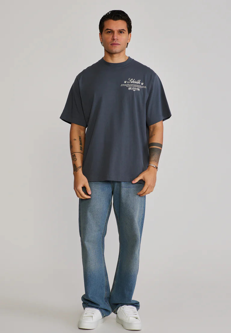 SIKSILK Sivé Grafické Town Tričko